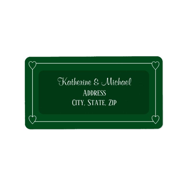 Romantic Hearts Modern Dark Green Simple Wedding Label (Front)