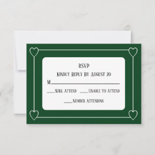 Romantic Hearts Modern Dark Green Simple Wedding RSVP Card