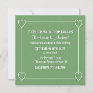 Romantic Hearts Modern Light Green Simple Wedding Invitation