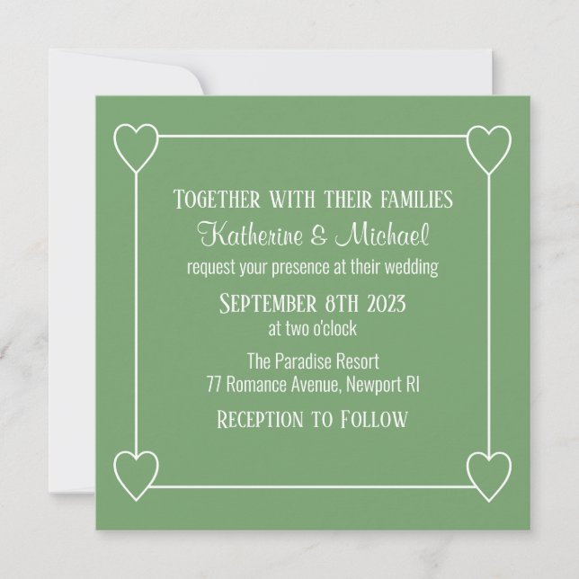 Romantic Hearts Modern Light Green Simple Wedding Invitation (Front)
