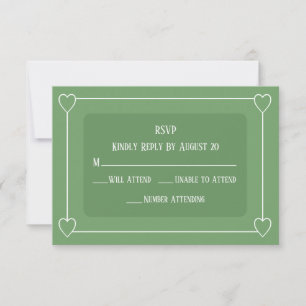 Romantic Hearts Modern Light Green Simple Wedding RSVP Card