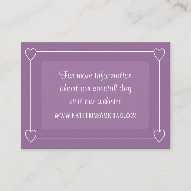 Romantic Hearts Modern Light Purple Simple Wedding Enclosure Card (Front)
