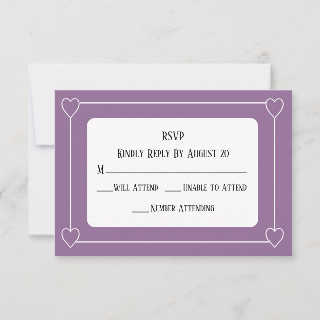 Romantic Hearts Modern Light Purple Simple Wedding RSVP Card (Front)