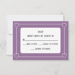 Romantic Hearts Modern Light Purple Simple Wedding RSVP Card