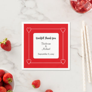 Romantic Hearts Modern Red and White Wedding Napkin