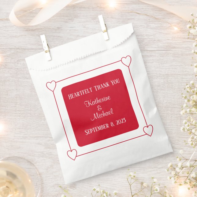 Romantic Hearts Modern Red Wedding Favour Bag (Clipped)
