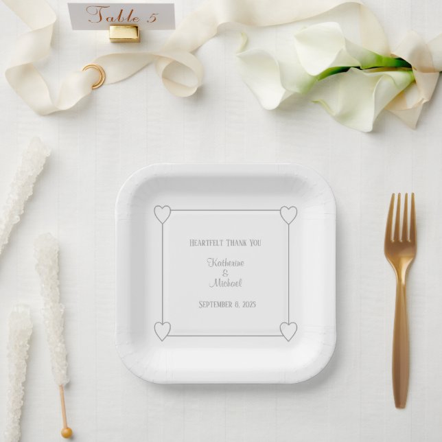 Romantic Hearts Modern White Simple Wedding Paper Plate (Wedding)