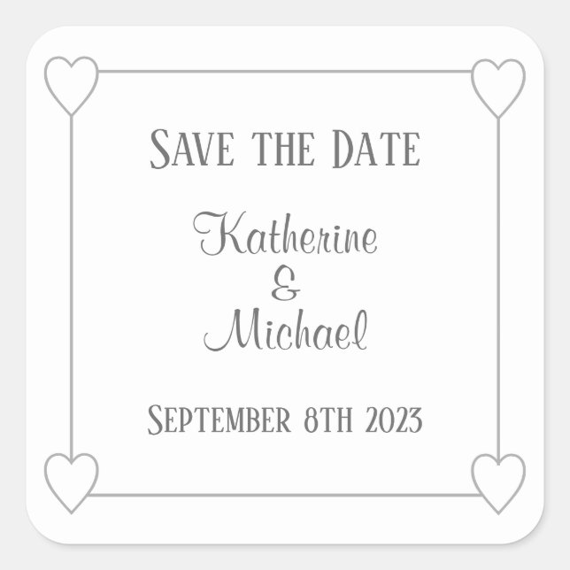Romantic Hearts Modern White Simple Wedding Square Sticker (Front)