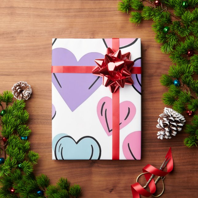 Romantic Hearts Pastel Pattern Wrapping Paper (Holiday Gift)