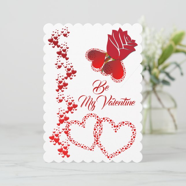 Romantic Hearts Red Rose Be My Valentine Holiday Card (Standing Front)