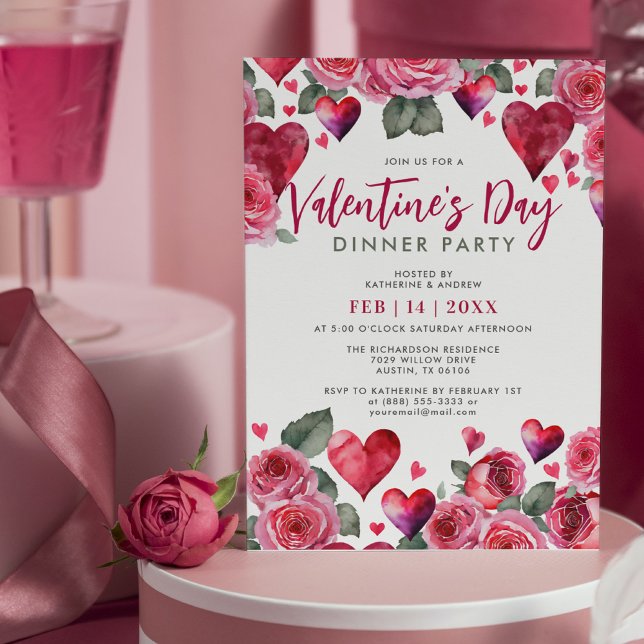 Romantic Hearts & Roses Valentine's Day Dinner  Invitation (Creator Uploaded)