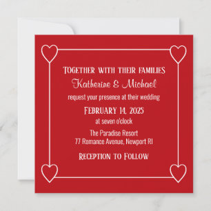 Romantic Hearts Simple Valentine's Day Red Wedding Invitation