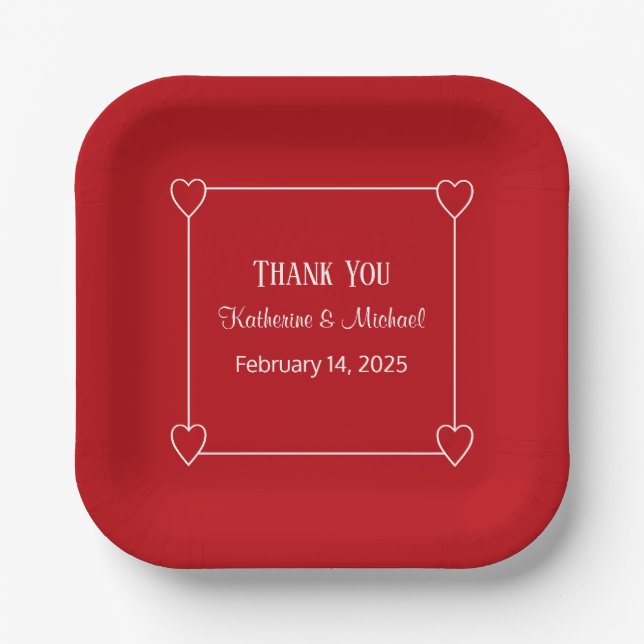 Romantic Hearts Simple Valentine's Day Red Wedding Paper Plate (Front)