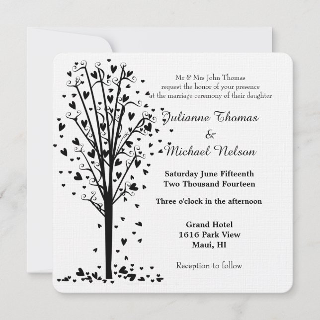 Romantic Hearts Tree Wedding Invitation (Front)