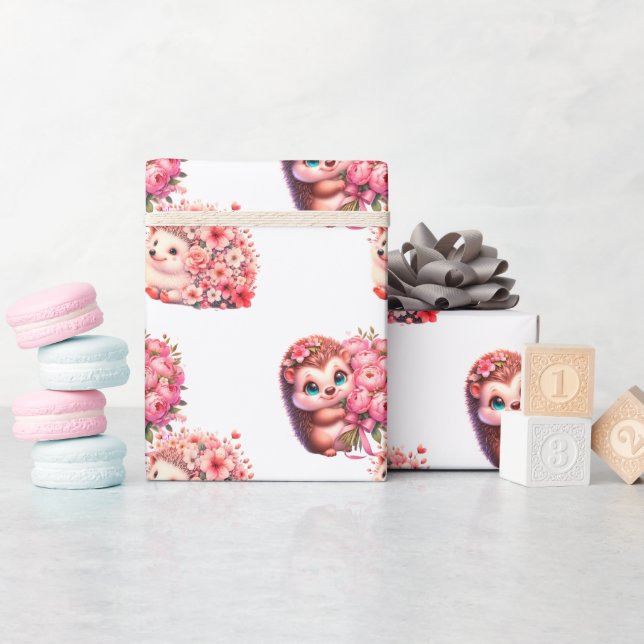 Romantic Hedgehog Valentine's Day Wrapping Paper,  Paper (Baby Shower)
