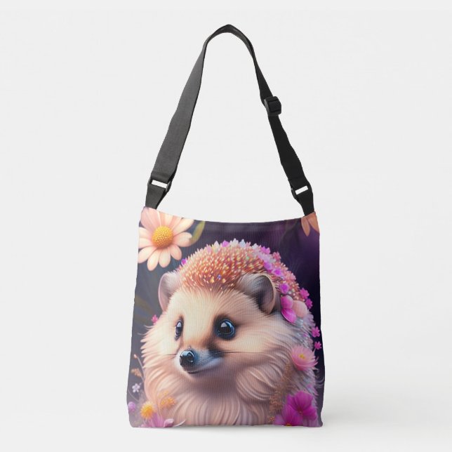 Romantic Hedgehog with Flowers Crossbody Bag (Front)