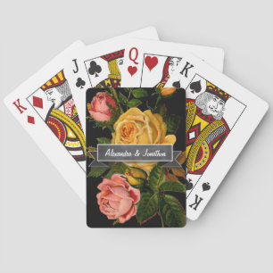 Romantic Heirloom Vintage Floral Roses on Black Playing Cards
