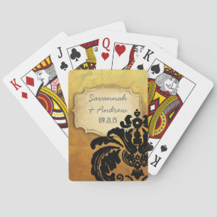 Romantic Heirloom Vintage Gold Rose Black Damask Playing Cards