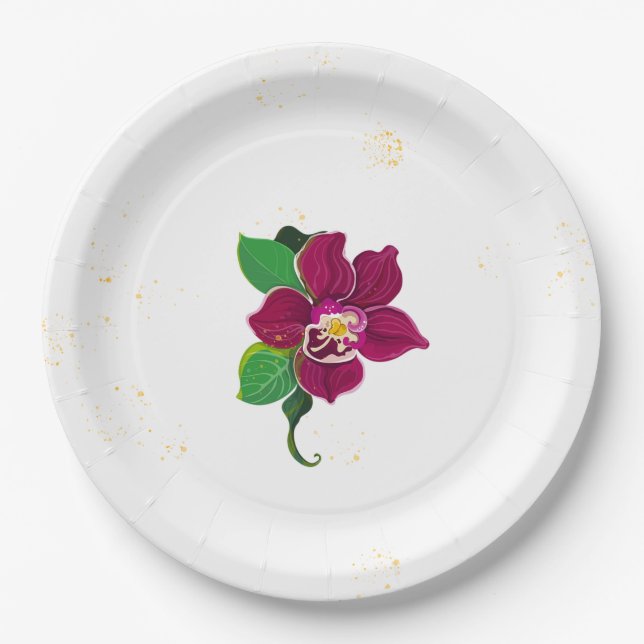 romantic hibiscus flowers botanical paper plate (Front)