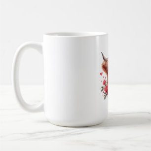 Romantic Highland Cow with Roses and Hearts – Whim Coffee Mug