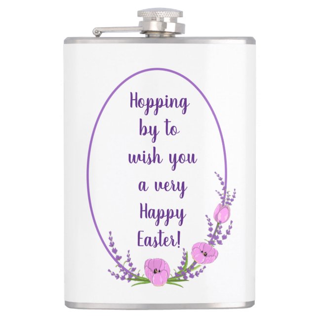 Romantic holiday wreaths  Tulip flowers Easter   Hip Flask (Front)