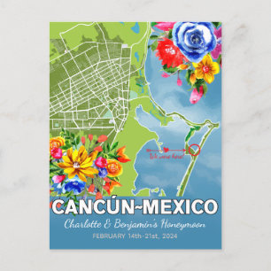 Romantic Honeymoon Vacation Cancun Mexico Map Postcard