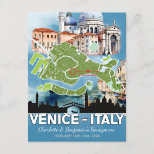 Romantic Honeymoon Vacation Venice Italy Map Postcard
