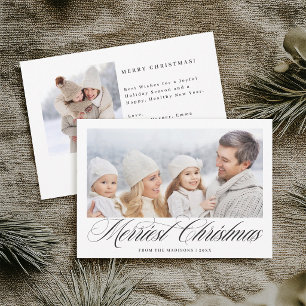 Romantic Horizontal Merriest Christmas 2 Photo Holiday Card