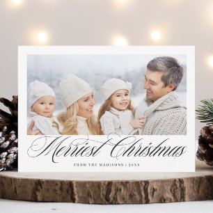 Romantic Horizontal Merriest Christmas Photo Holiday Card