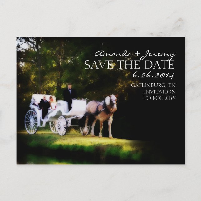 Romantic Horse Carriage Save the Date Announcement Postcard (Front)