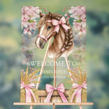Romantic Horse Design with Cherry Blossoms & Hay