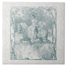 Romantic Horse Riding Girl Grandmillennial Teal