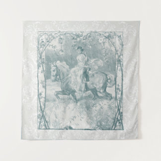 Romantic Horse Riding Girl Grandmillennial Teal Tapestry