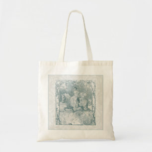 Romantic Horse Riding Girl Grandmillennial Teal Tote Bag