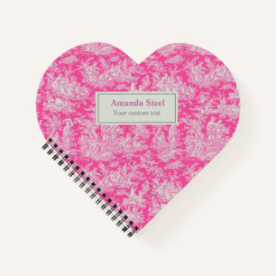Romantic Hot Pink French Toile Botanical Heart Notebook