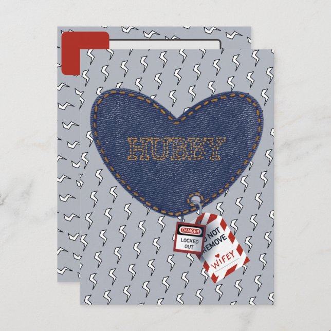 Romantic Hubby Wifey Electrical Lock Tag Heart Postcard (Front/Back)