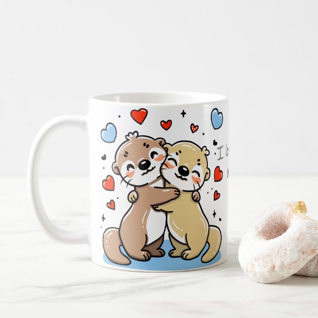 Romantic hugging otters Mug (With Donut)