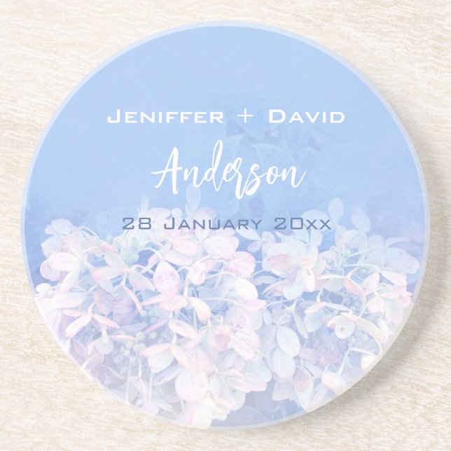 Romantic Hydrangeas Personalised Wedding Coaster (Front)