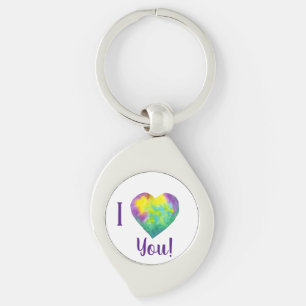 Romantic I Love You Bright Hearts Birthday Key Ring