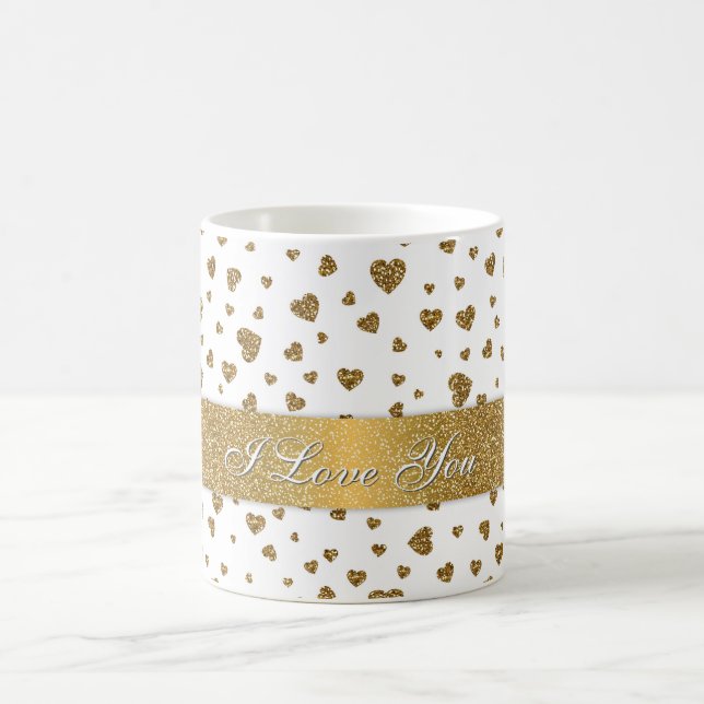 Romantic “I Love You” gold faux glitter hearts Coffee Mug (Center)