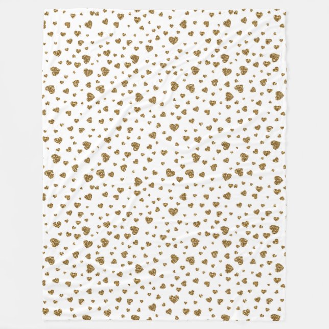Romantic “I Love You” gold faux glitter hearts Fleece Blanket (Front)