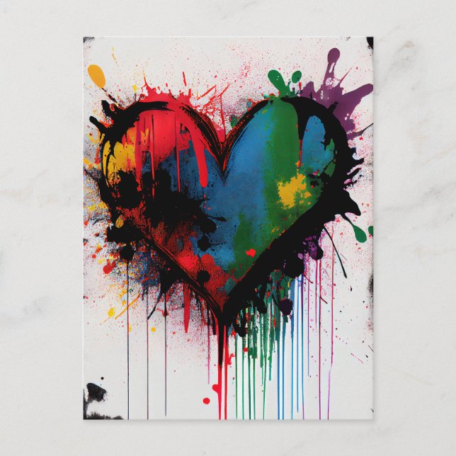 Romantic I Love You Heart Modern Graffiti Postcard (Front)