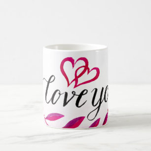 Romantic "I Love You" Quote Pink Joining Hearts Coffee Mug