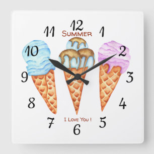 Romantic Ice Cream I Love You Square Wall Clock