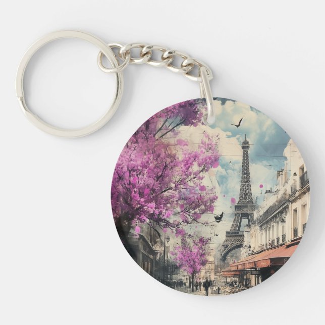 Romantic image of PAris with the Eiffel tower Key Ring (Front)