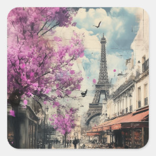 Romantic image of PAris with the Eiffel tower Square Sticker