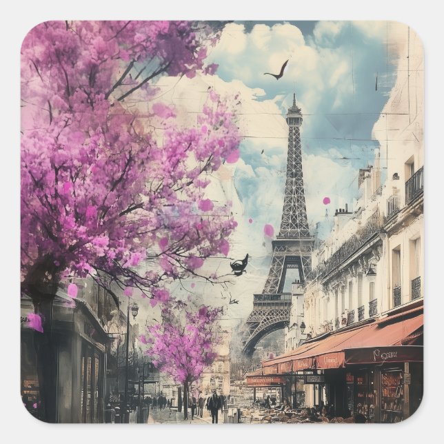 Romantic image of PAris with the Eiffel tower Square Sticker (Front)