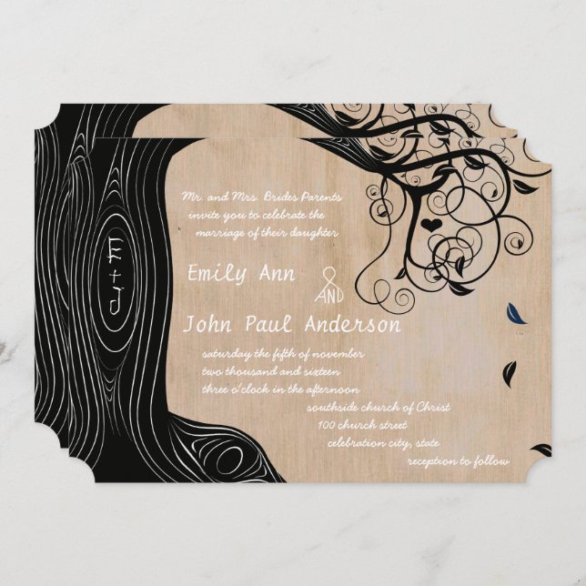 Romantic Initials in Tree Wedding Invite (Front/Back)