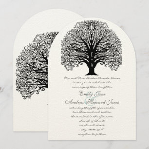 Romantic Initials In Trunk Swirl Tree Wedding Invitation