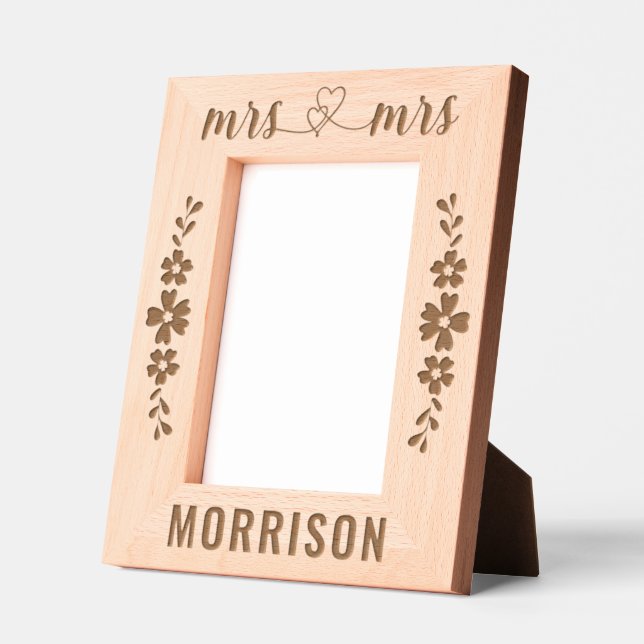 Romantic Interlocked Hearts Mrs & Mrs Wedding Etched Frames (Left)
